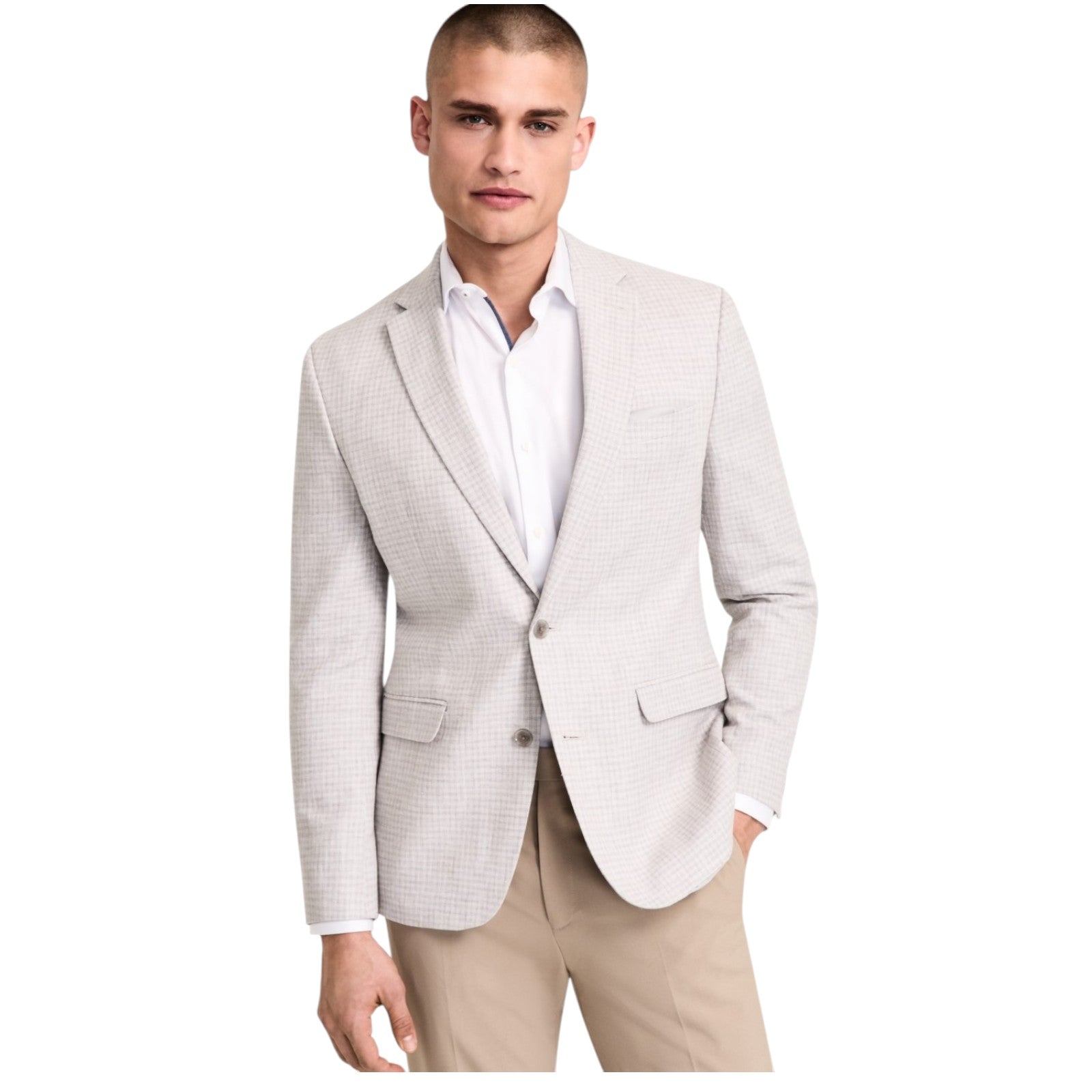 Bar Iii Mens Slim fit Sport Coat Blazer 38 R Light Grey Plaid Stretch Linen