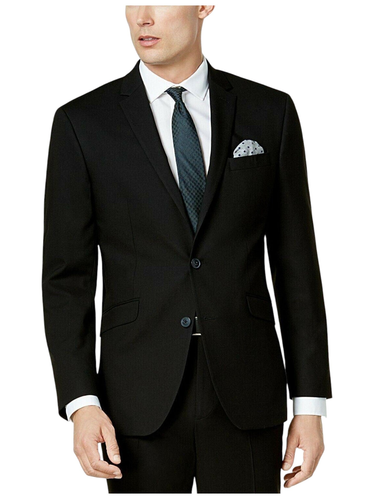 Kenneth Cole Mens Slim fit Suit Jacket Blazer 38 S Black Solid Stretch