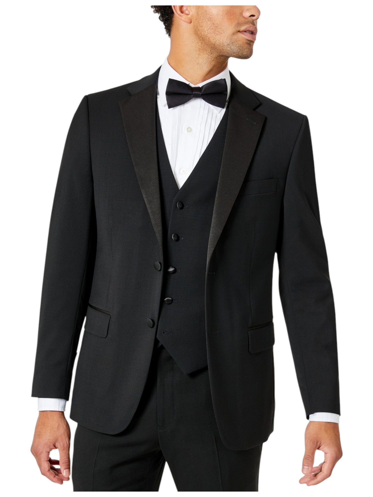 Tommy Hilfiger Mens Modern fit Tuxedo Jacket Blazer 46 L Black Solid Stretch