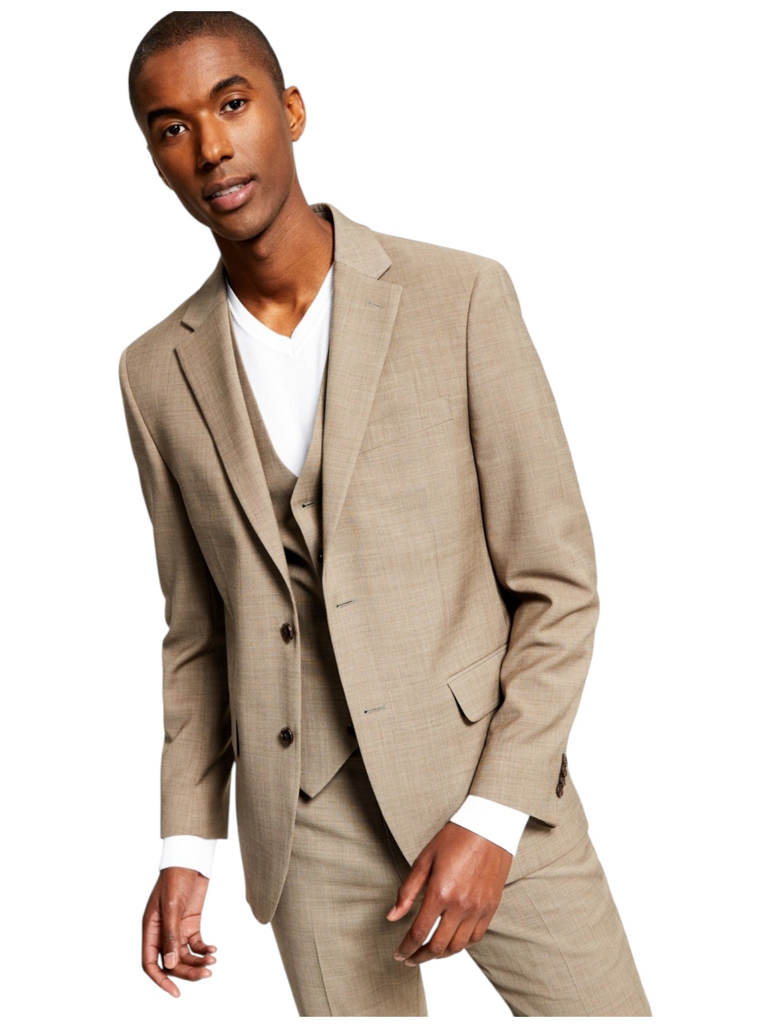 Tommy Hilfiger Mens Modern fit Suit Jacket Blazer 42 R Beige Solid Stretch