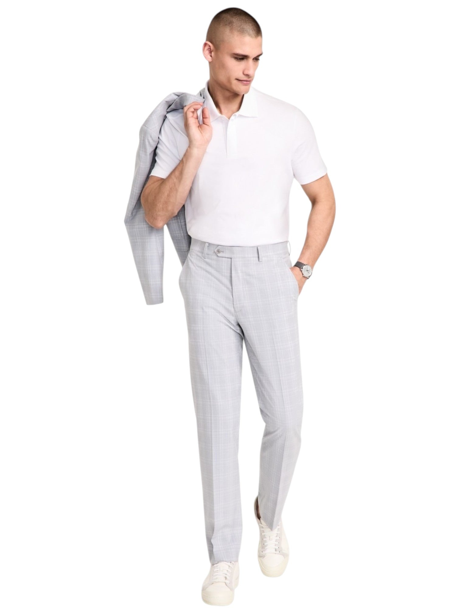 Alfani Mens Slim fit Dress Pants 38 / 32 Light Grey Plaid