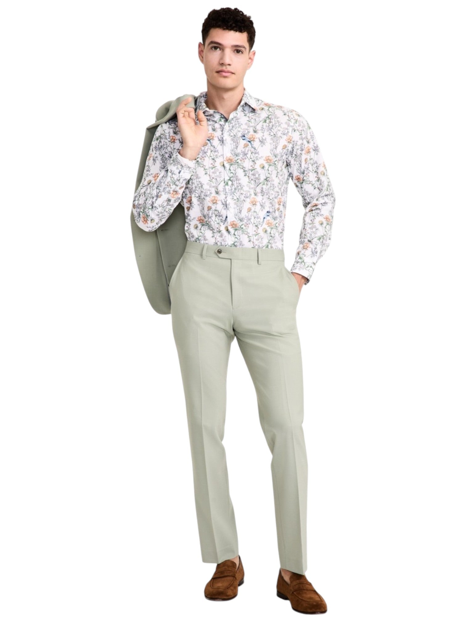 Bar Iii Mens Slim fit Dress Pants 34 / 30 Sage Green Solid Wool