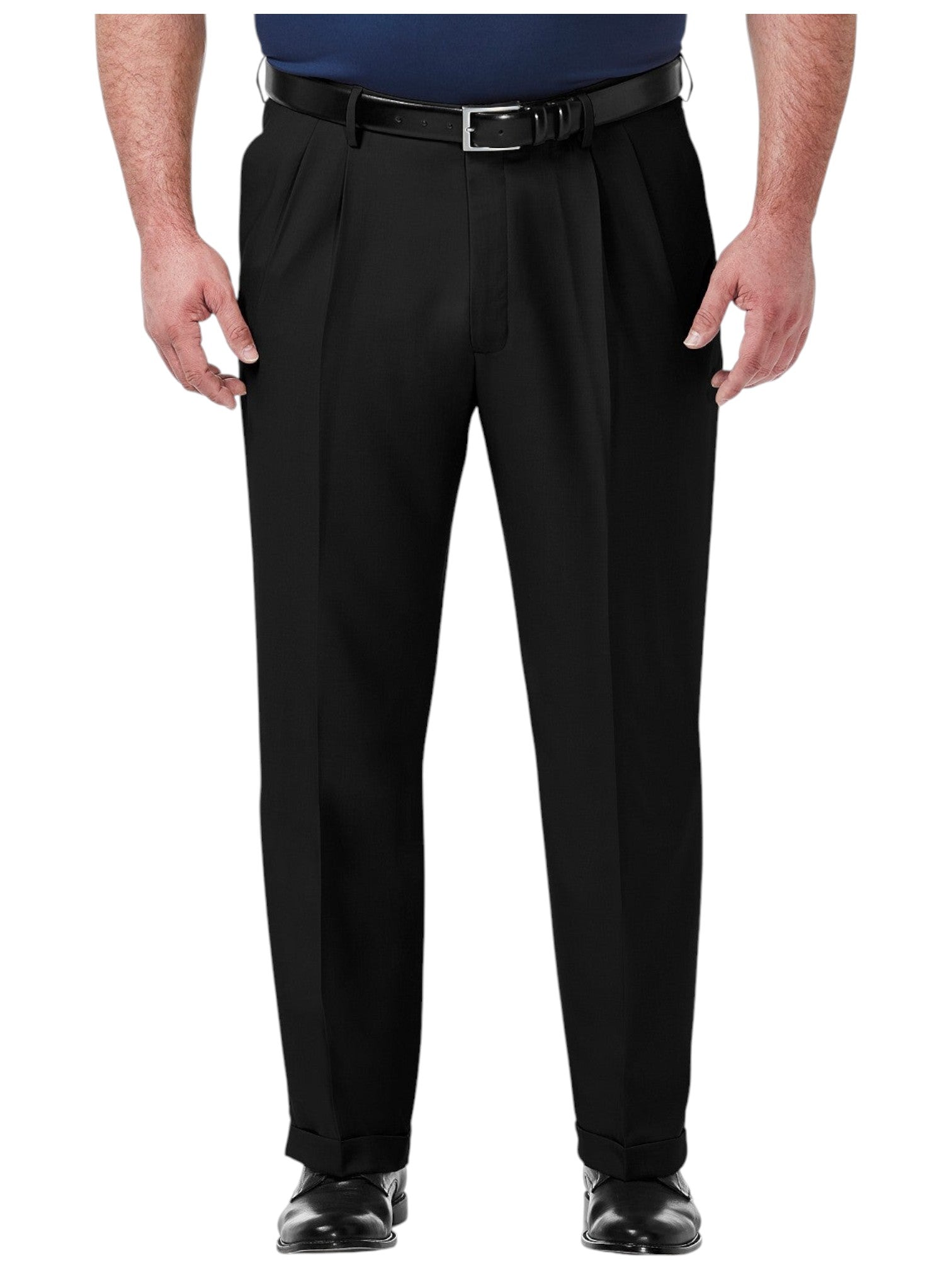 Haggar Mens Classic fit Dress Pants 44 / 30 Black Solid Stretch