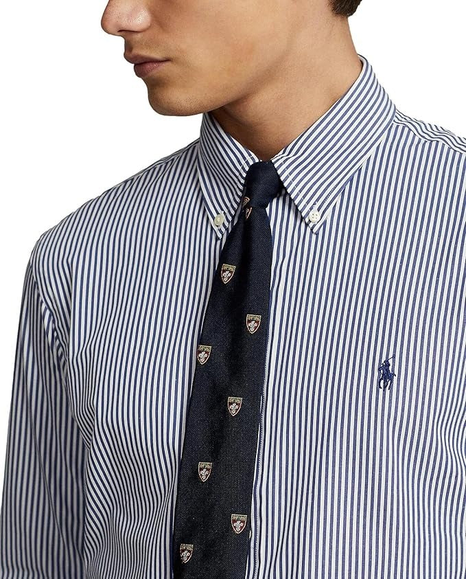 Polo Ralph Lauren Cotton Blend Poplin Check Slim Fit Button Down Shirt Blue XL