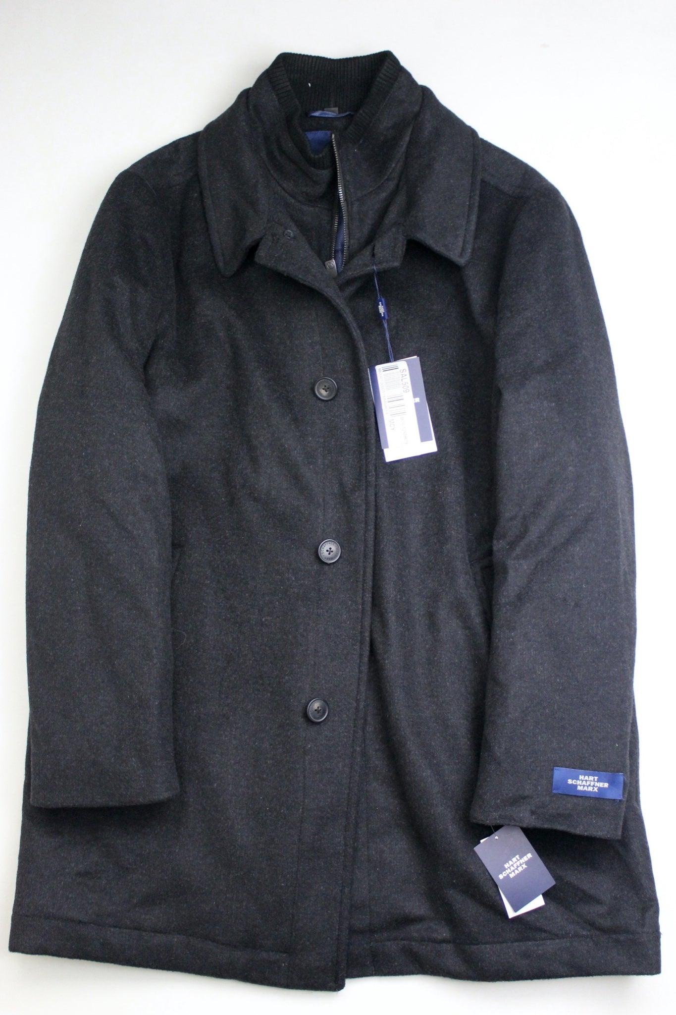HART SCHAFFNER MARX Mens MacBeth Car Coat with Bib Medium Black Heather Wool