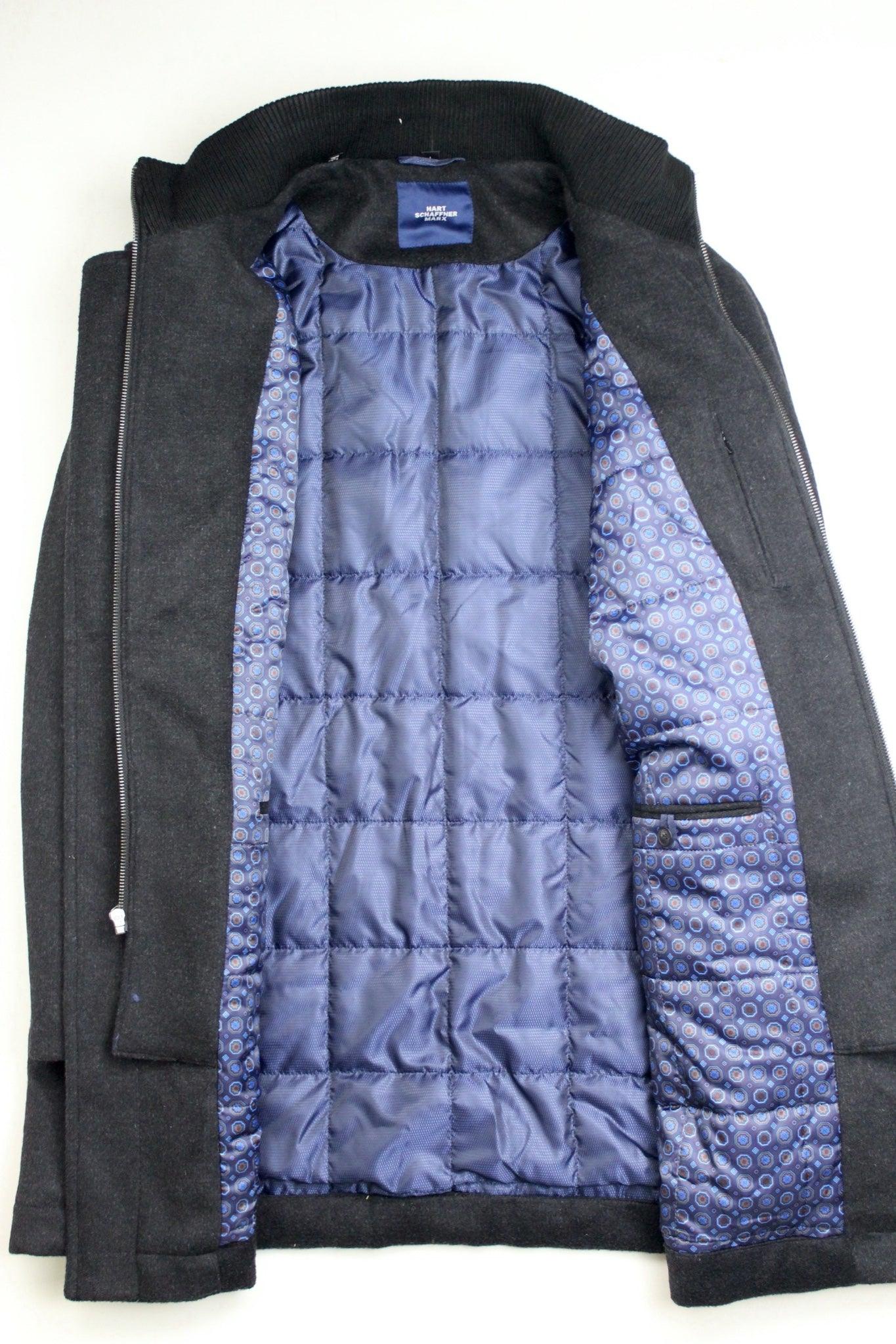 HART SCHAFFNER MARX Mens MacBeth Car Coat with Bib Medium Black Heather Wool