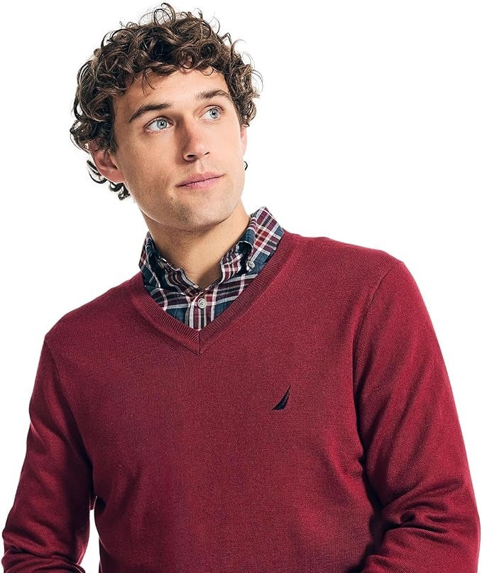 Nautica Men's Navtech Performance Classic Fit Soft V Neck Sweater Red XL