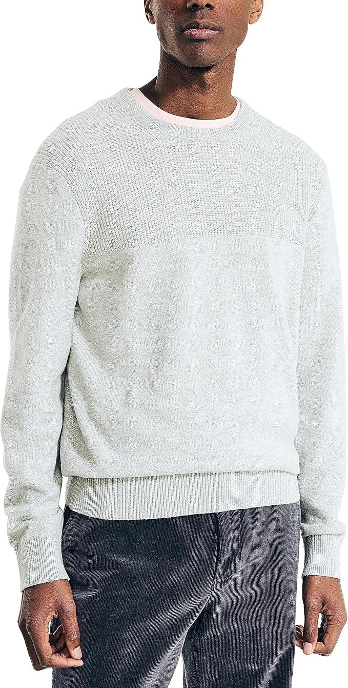 Nautica Men's Textured Knit Crewneck Sweater Large Grey Heather