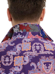 Robert Graham Mens Casino Royale Sleeve Woven Button Down Shirt 3XL XXXL Purple