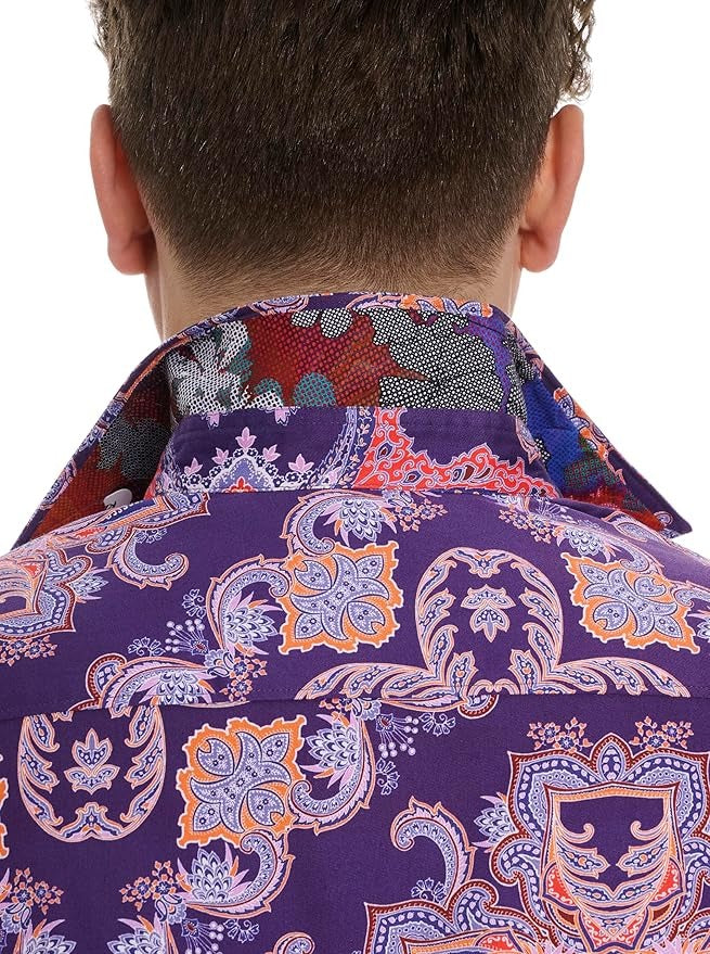 Robert Graham Mens Casino Royale Sleeve Woven Button Down Shirt 3XL XXXL Purple