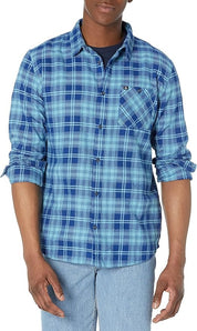 Quiksilver Men's Hatton Long Sleeve Button Flannel Shirt Small Blue Plaid