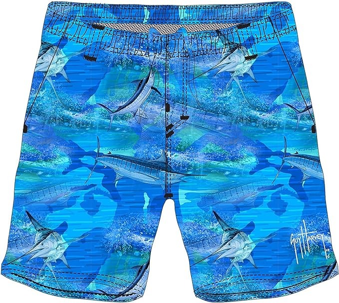 Guy Harvey Men's Camo Volley Swim Shorts Small Blue Fish