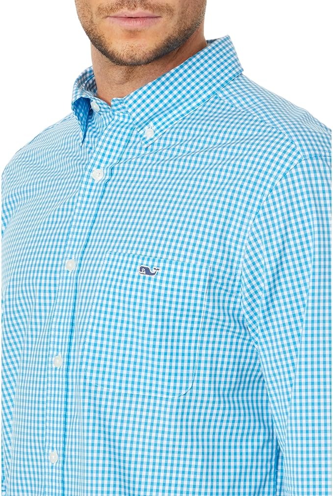 Vineyard Vines Mens Gingham Regular Fit Button Down Shirt Aqua Blue XL