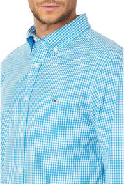 Vineyard Vines Mens Gingham Regular Fit Button Down Shirt Aqua Blue XL