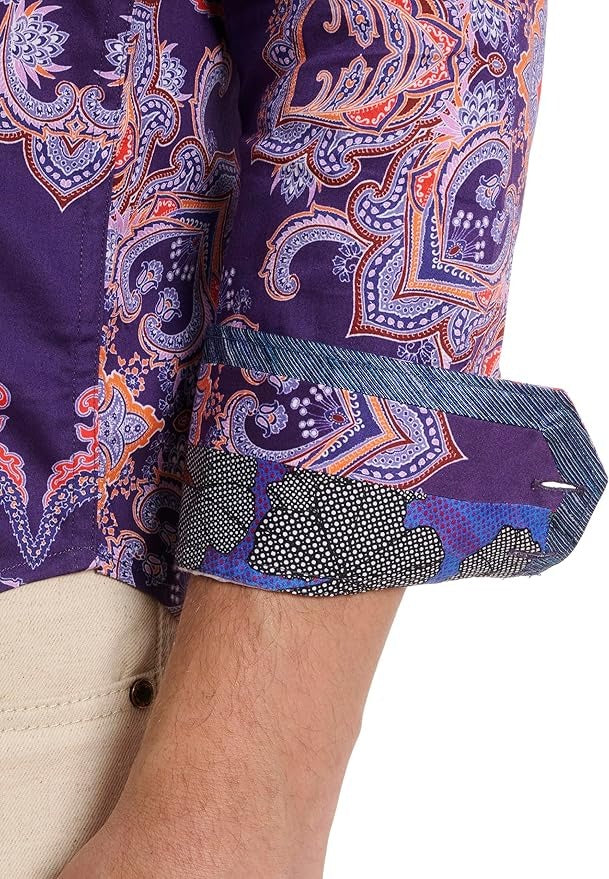 Robert Graham Mens Casino Royale Sleeve Woven Button Down Shirt 3XL XXXL Purple