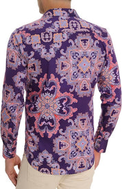 Robert Graham Mens Casino Royale Sleeve Woven Button Down Shirt 3XL XXXL Purple