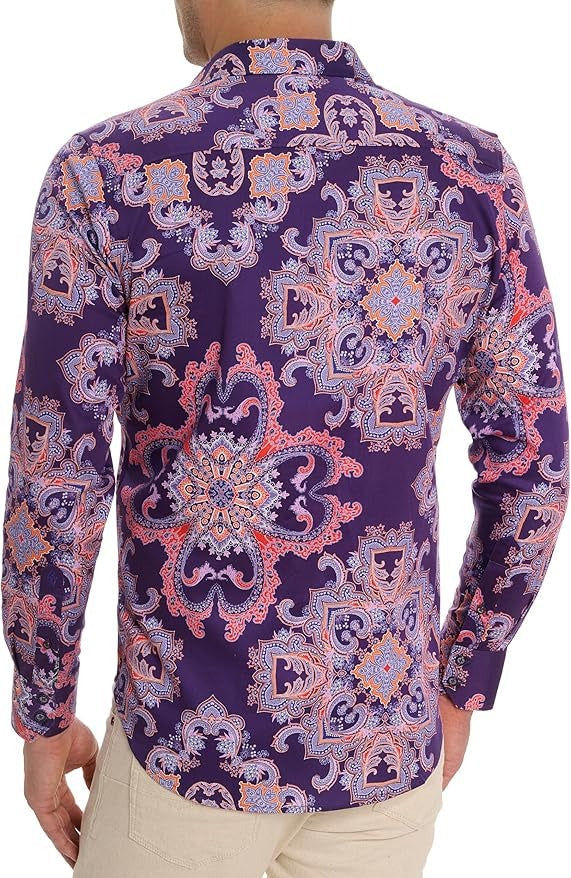 Robert Graham Mens Casino Royale Sleeve Woven Button Down Shirt 3XL XXXL Purple