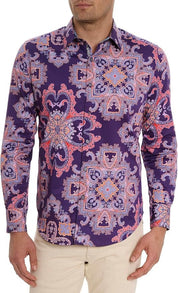 Robert Graham Mens Casino Royale Sleeve Woven Button Down Shirt 3XL XXXL Purple