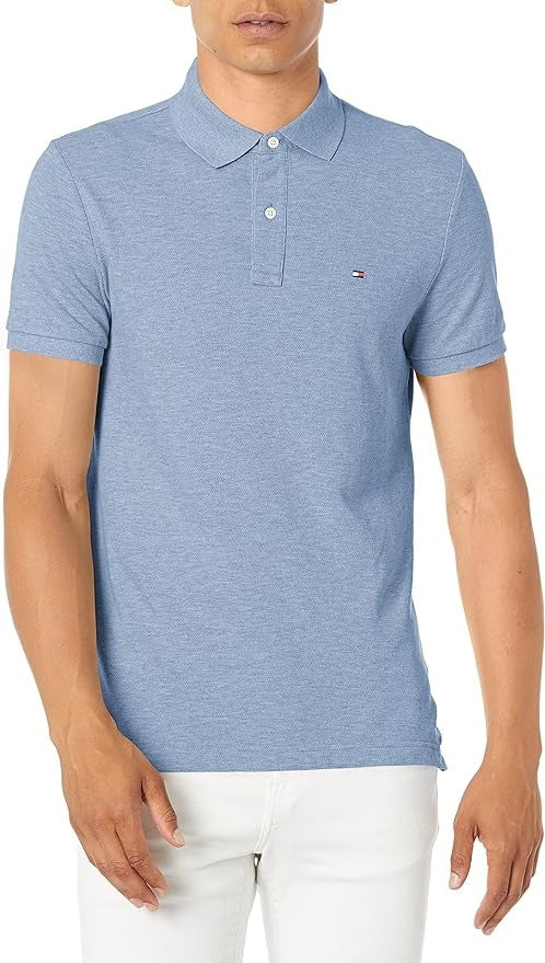 Tommy Hilfiger Men's Custom fit Ivy Polo Shirt Chambray Blue XL