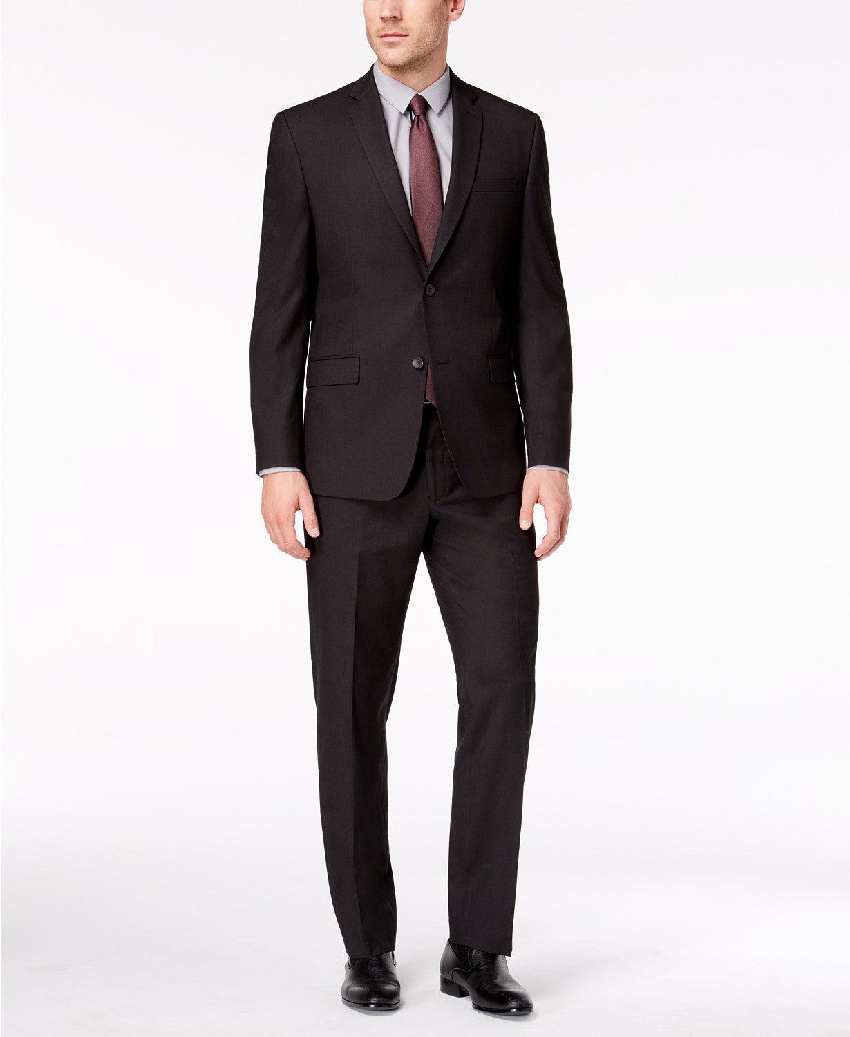 Andrew Marc Mens Suit 40L / 33 x 32 Classic-Fit Stretch Black Micro-Grid