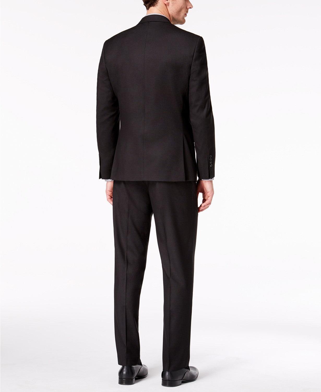 Andrew Marc Mens Suit 40L / 33 x 32 Classic-Fit Stretch Black Micro-Grid