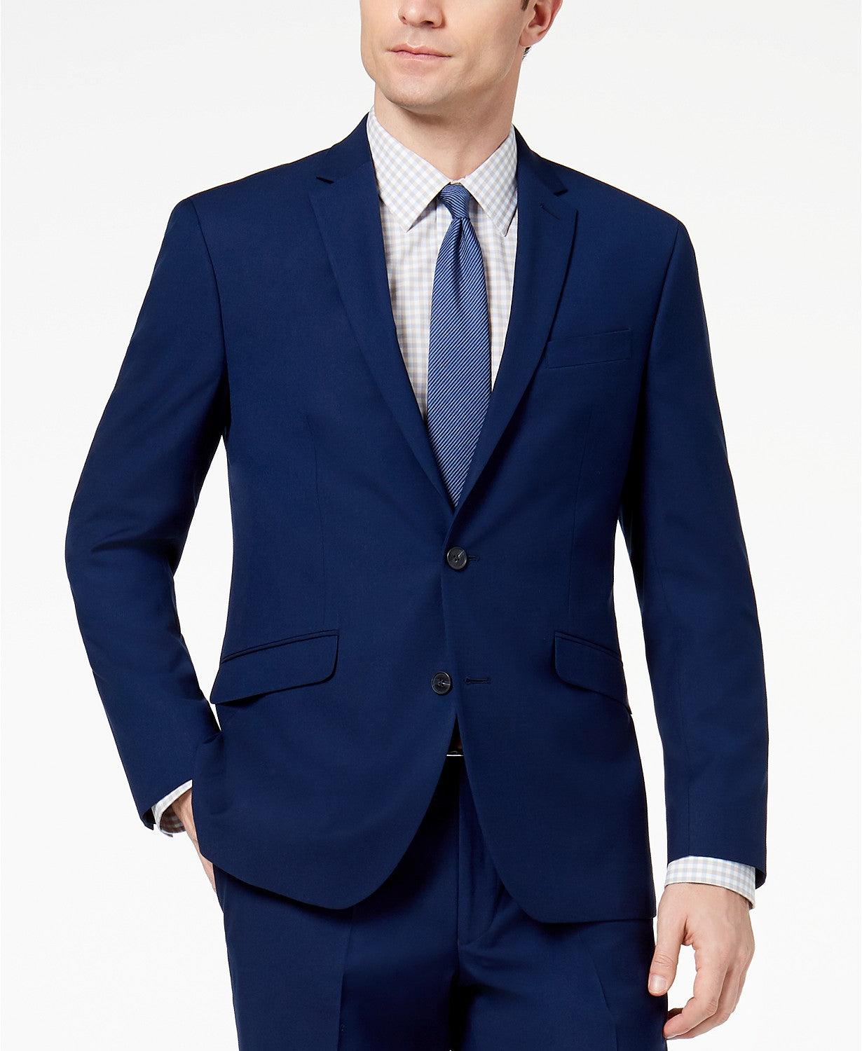 Kenneth Cole Mens Slim fit 2 Piece Suit 40 L Pants 33 / 32 Blue Solid