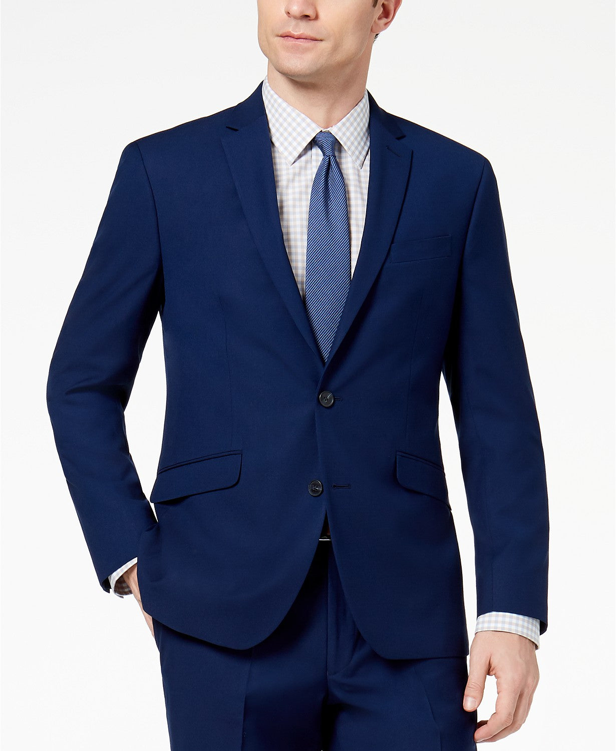 Kenneth Cole Mens Slim fit Suit Jacket Blazer 42 L Navy Blue Solid Stretch