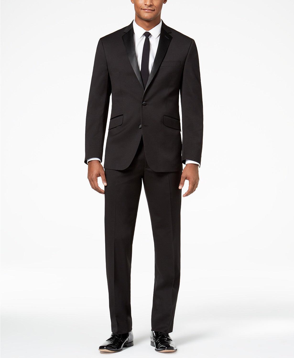 Kenneth Cole Mens Slim fit 2 Piece Tuxedo Suit 48 R / 42 Waist Black Solid