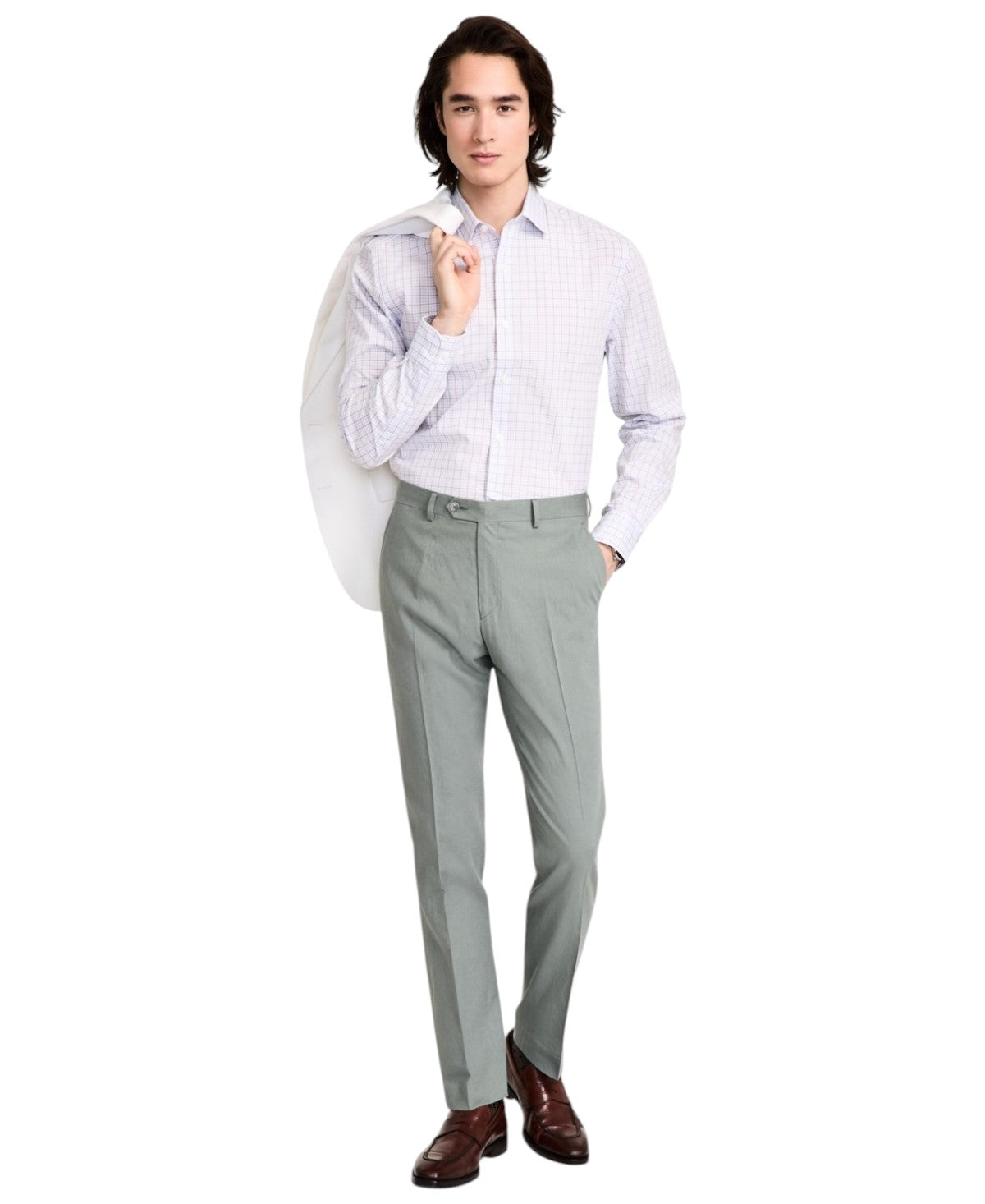 Tommy Hilfiger Mens Modern fit Dress Pants 34 / 32 Sage Green Solid Linen