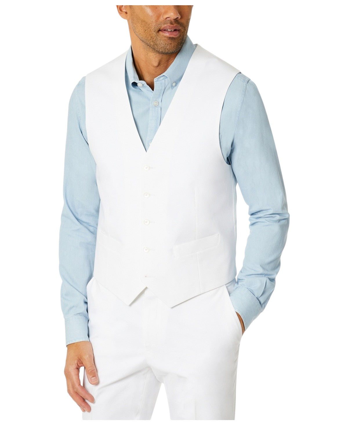 Tommy Hilfiger Mens Modern fit Button-Up Suit Vest Medium White Solid Stretch