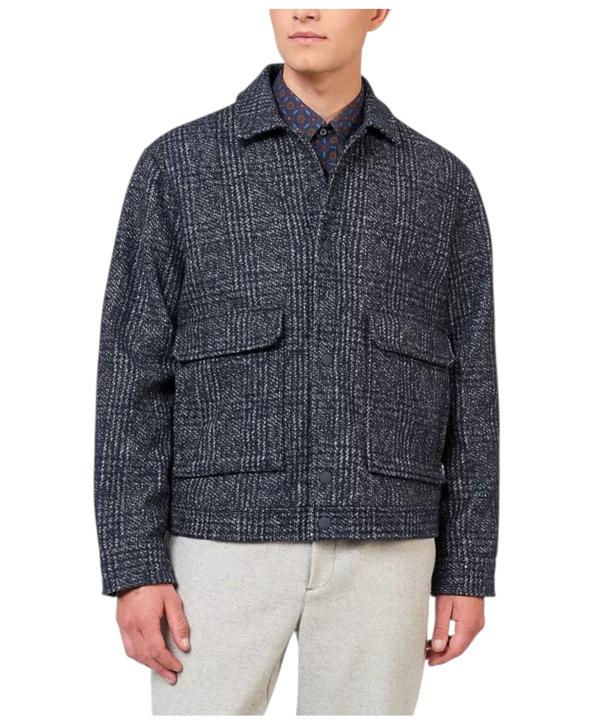 Ben Sherman Mens Regular Fit Blouson Coat Large Blue Plaid