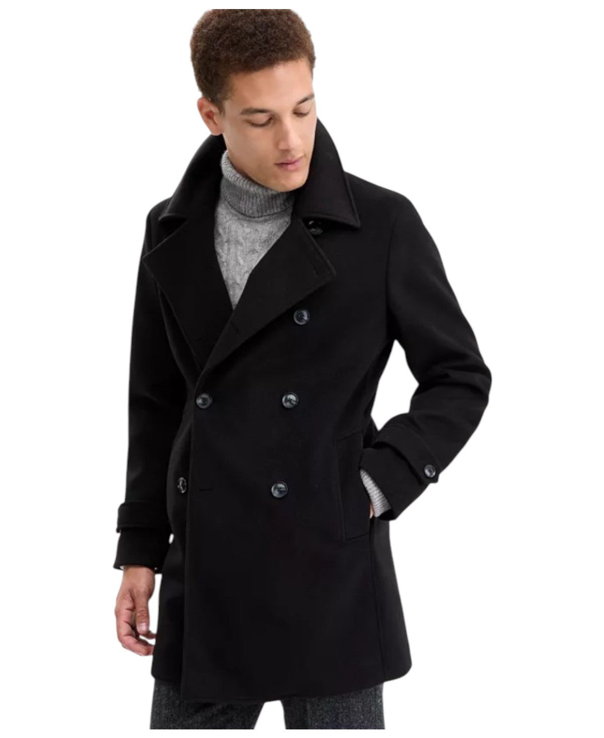 Tommy Hilfiger Mens Regular fit Double Breasted Overcoat Coat 44 R Black Solid
