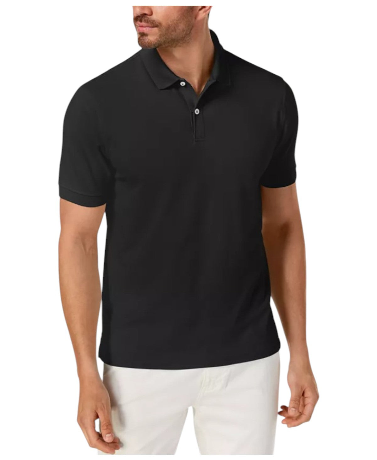Club Room Mens Classic fit Short Sleeve Polo Shirt Large Black Solid