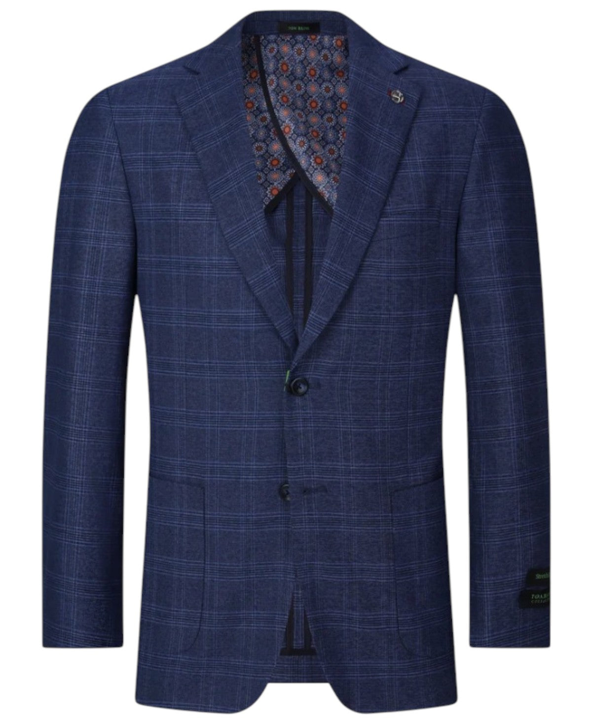 Tom Baine Mens Modern fit Sport Coat Blazer 48R Navy  Blue Plaid