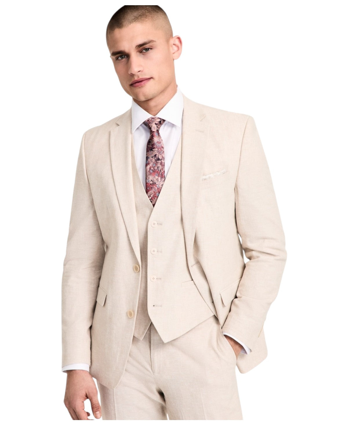 Bar Iii Mens Slim fit Suit Jacket Blazer 40 L Beige Solid
