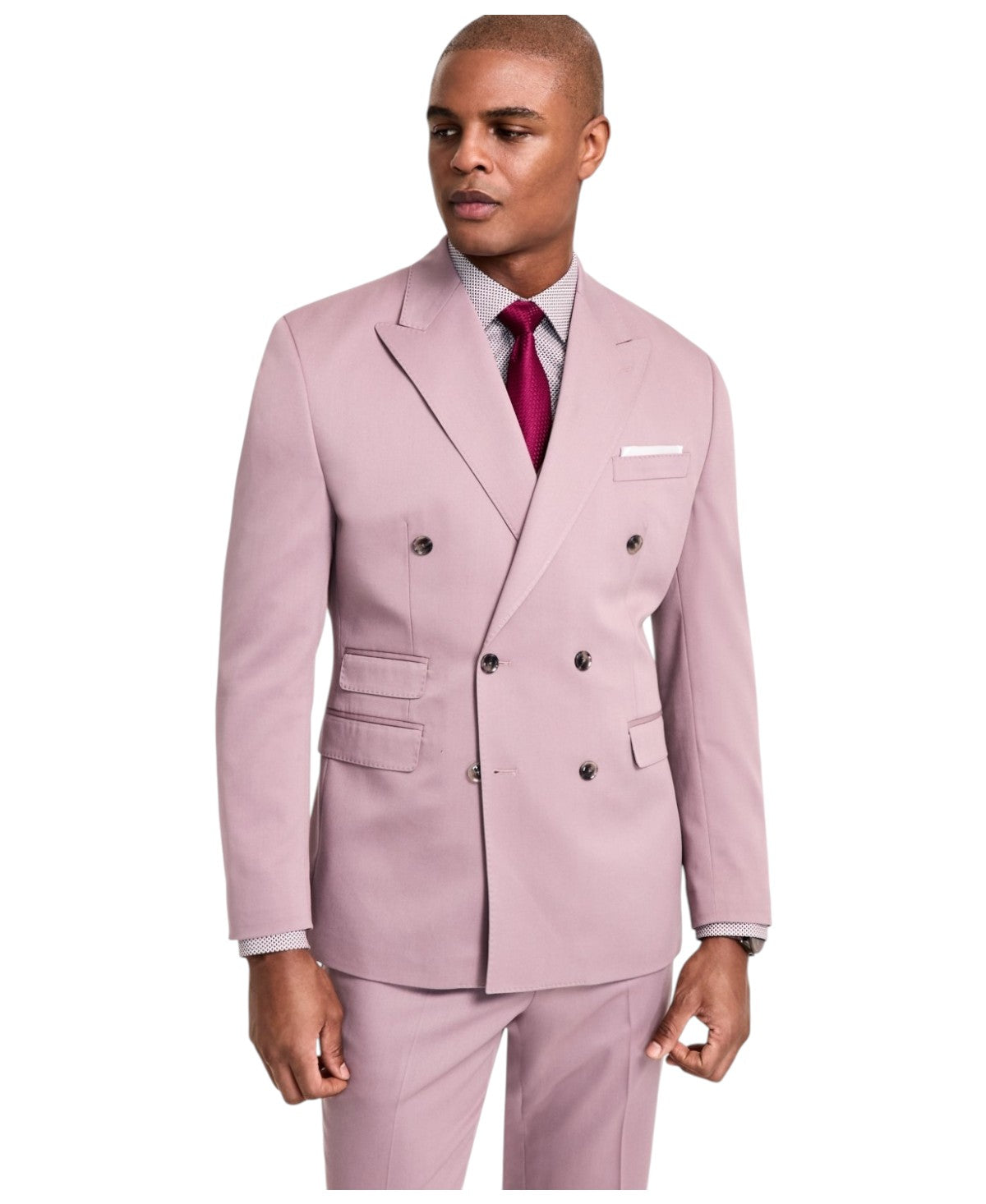 Tayion Collection Men Classic fit Double Breasted Suit Jacket Blazer 44 S Purple