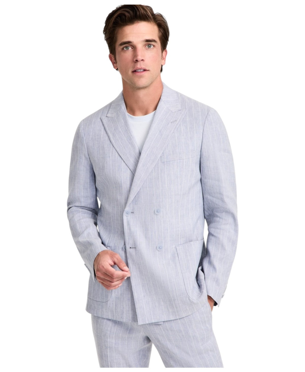 Calvin Klein Mens Slim fit Double Breasted Suit Jacket Blazer 40 L Blue Linen