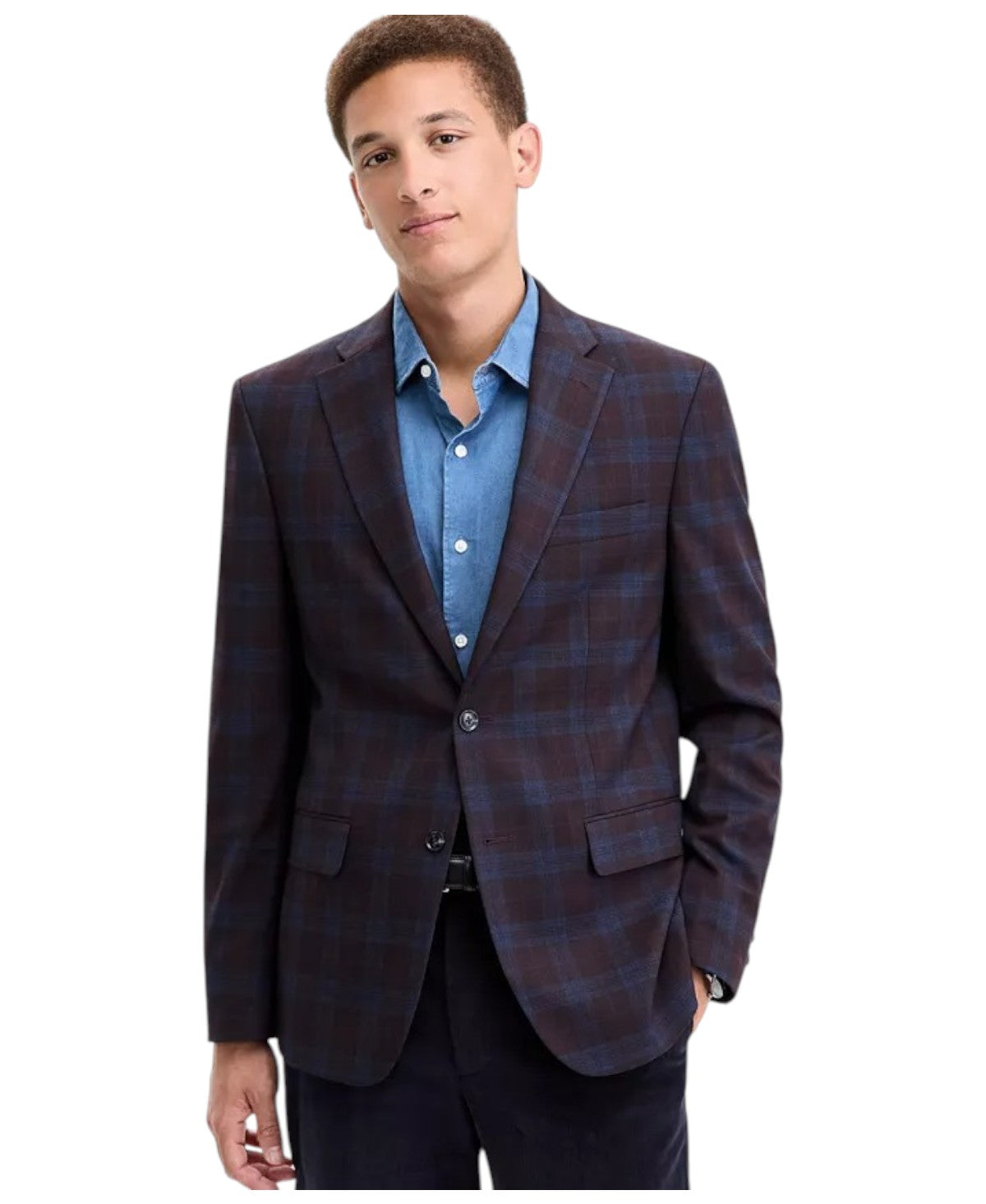 Tommy Hilfiger Mens Modern fit Sport Coat Blazer 36 S Burgundy Red Check