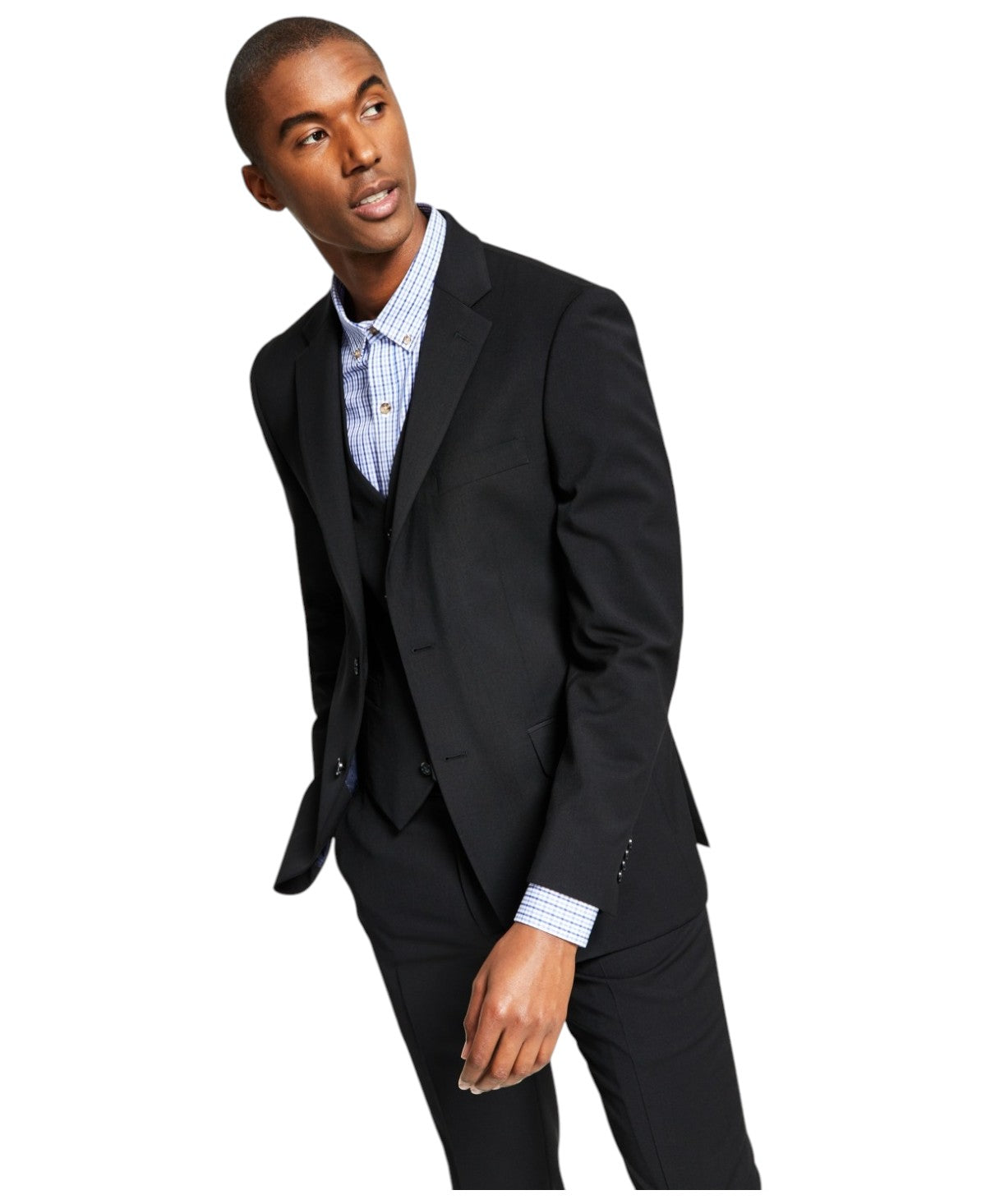 Tommy Hilfiger Mens Modern fit Suit Jacket Blazer 43 R Black Solid Stretch Wool