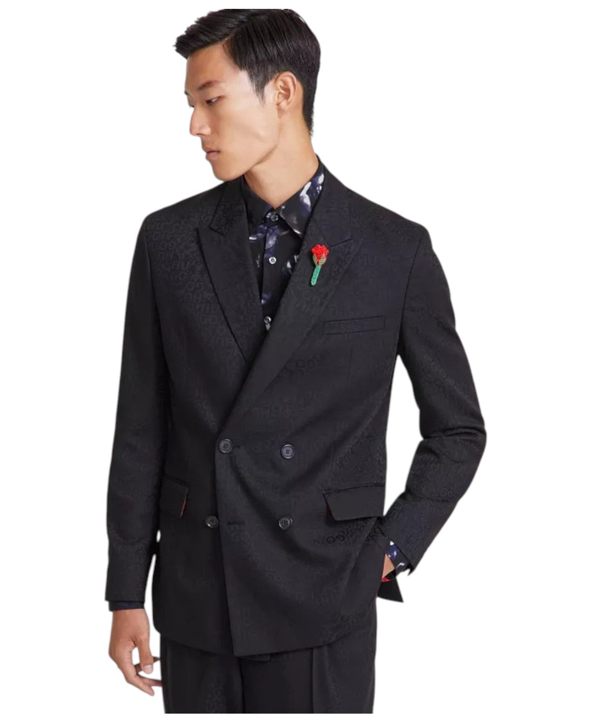 Hugo Boss Mens Modern fit Double Breasted Suit Jacket Blazer 44 R Black Floral