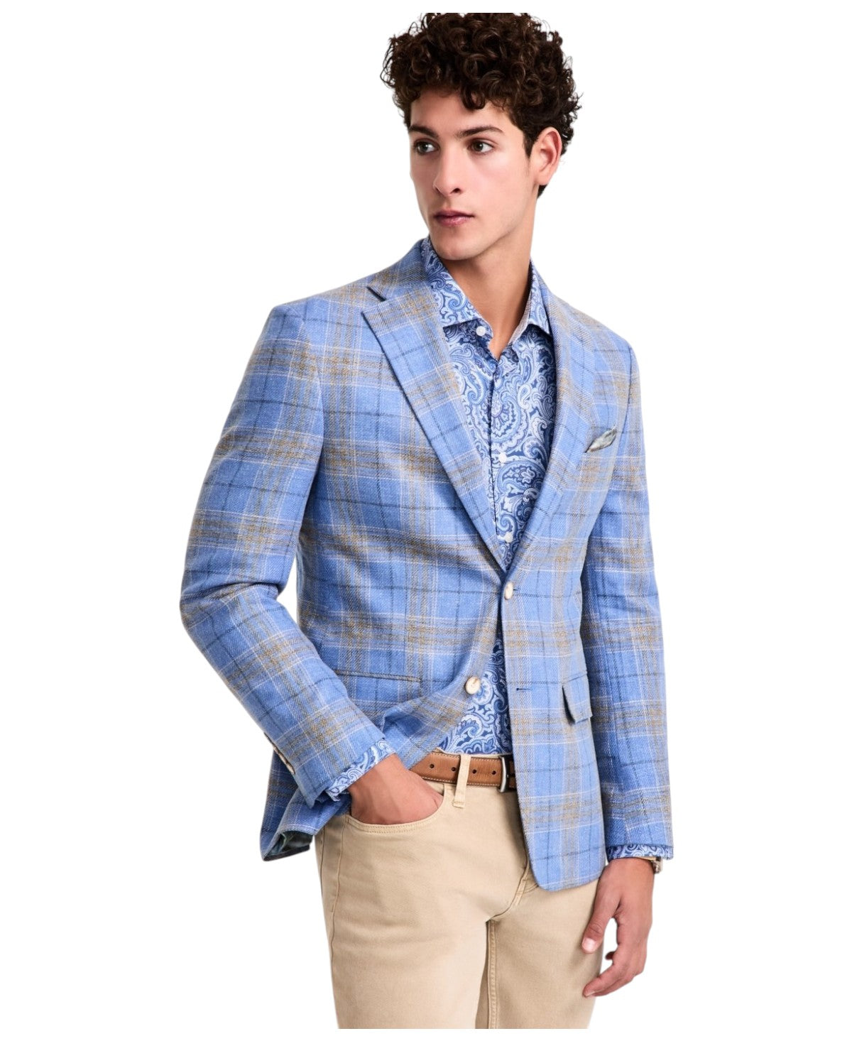 Tallia Mens Slim fit Sport Coat Blazer 40 R Blue Plaid