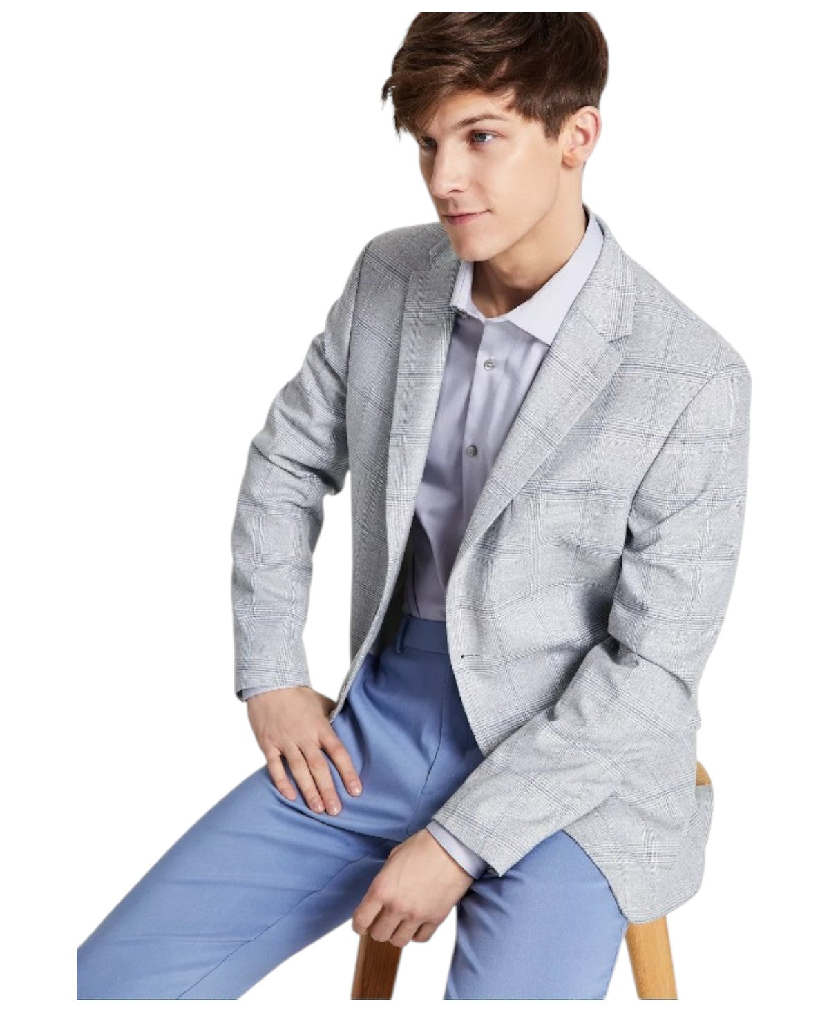 Tommy Hilfiger Mens Modern fit Sport Coat Blazer 44 L Grey Blue Plaid