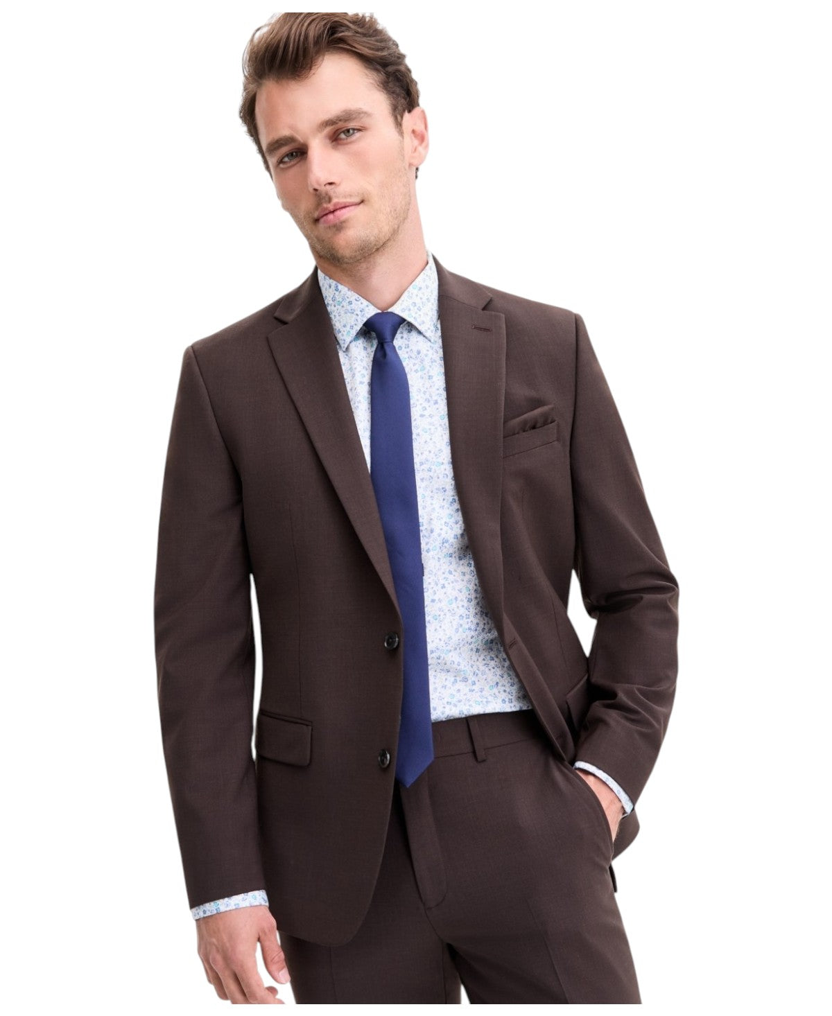 Bar Iii Mens Slim fit Suit Jacket Blazer 36 S Brown Solid Stretch