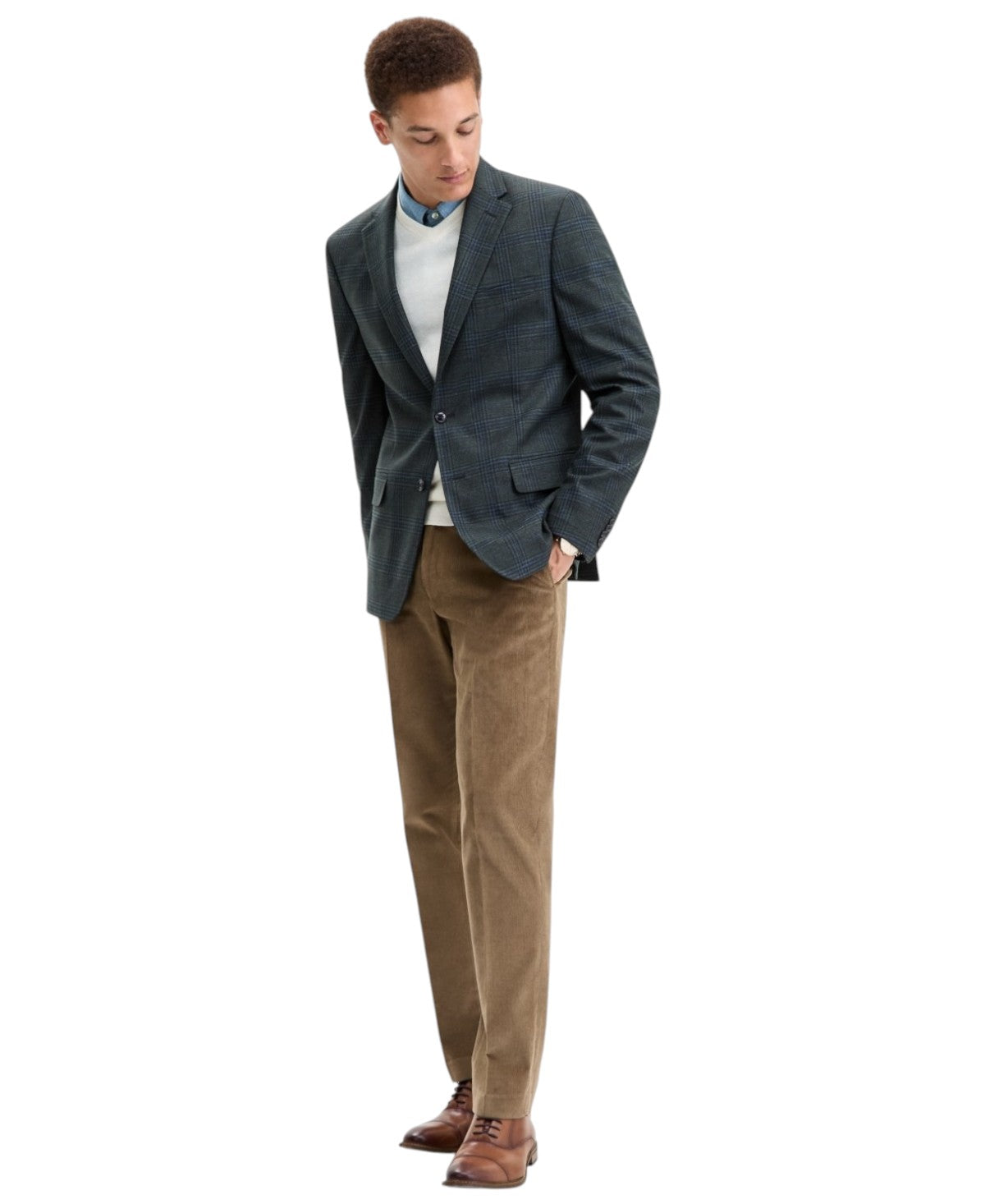 Tommy Hilfiger Mens Modern fit Sport Coat Blazer 44 S Green Plaid Stretch