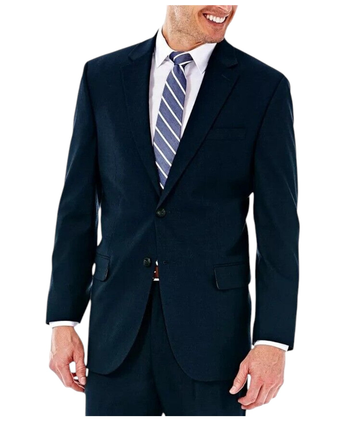 Haggar Mens Classic fit Suit Jacket Blazer 44 R Navy Blue Solid Stretch