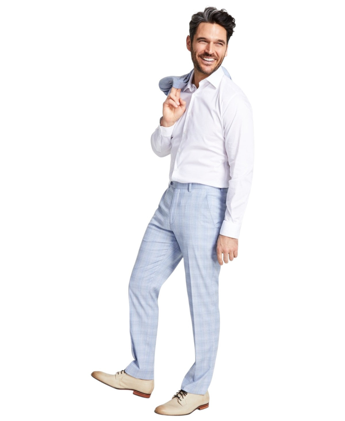 Alfani Mens Slim fit Dress Pants 34 / 34 Light Blue Plaid Stretch