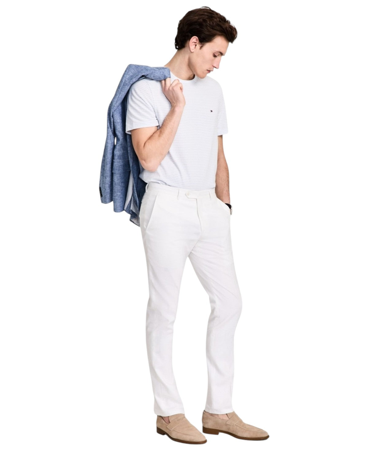 Tommy Hilfiger Mens Modern-Fit Linen-Blend S White 38x32