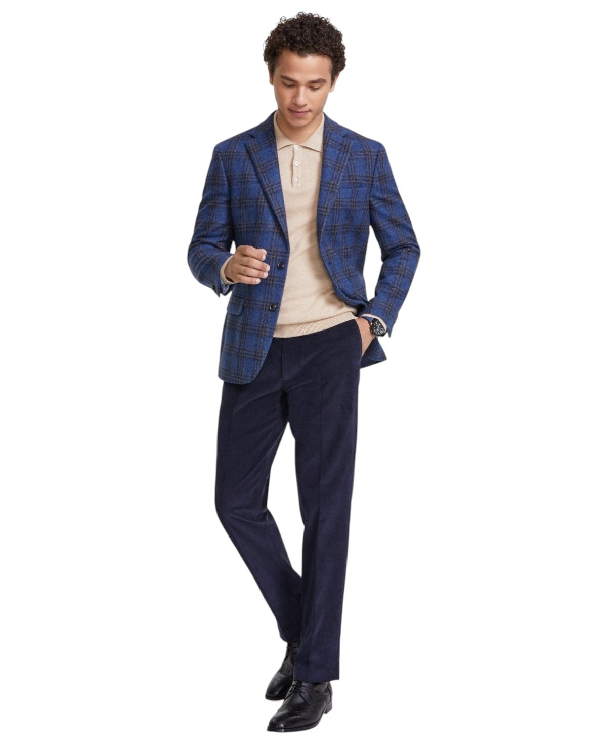 Tommy Hilfiger Mens Modern fit Sport Coat Blazer 42 L Blue Tan Plaid Stretch