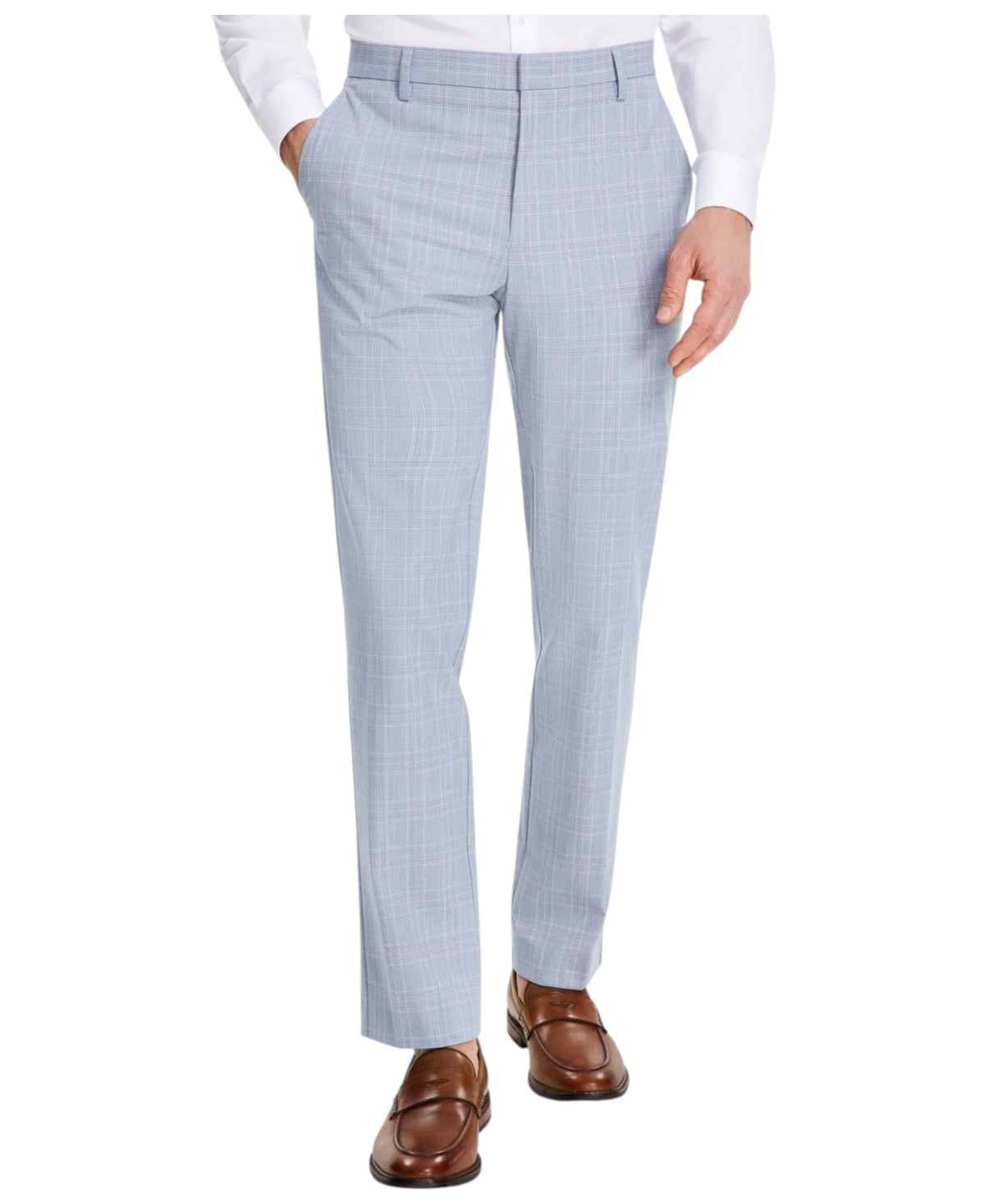 Tommy Hilfiger Mens Modern fit Dress Pants 38 / 32 Light Blue Plaid Stretch