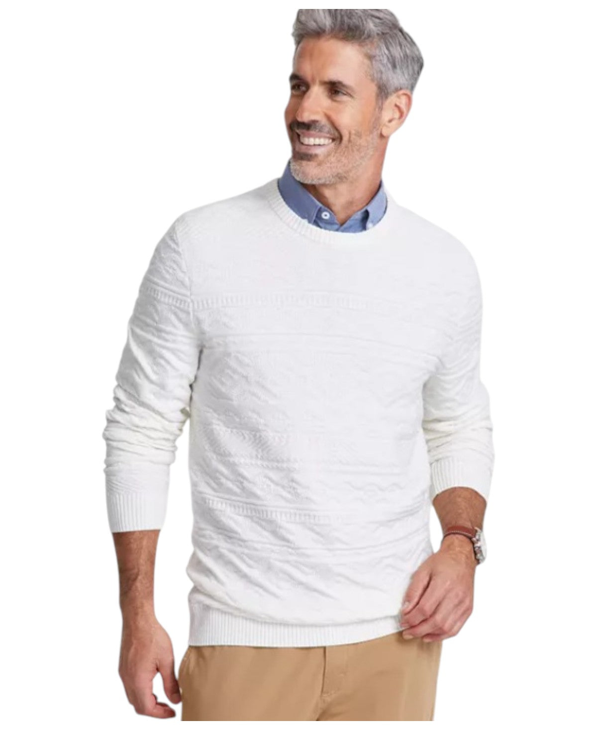 Club Room Mens Classic fit Long Sleeve Crewneck Sweater Medium White Solid